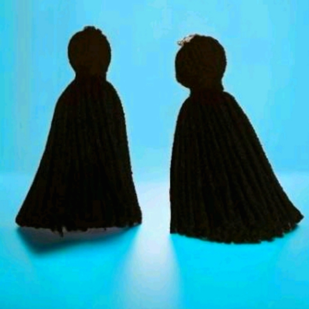 black yarn tassle earrings